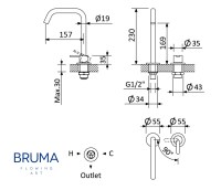 MEDIDAS MONOMANDO REPISA PARA LAVABO X-ALPHA BRUMA